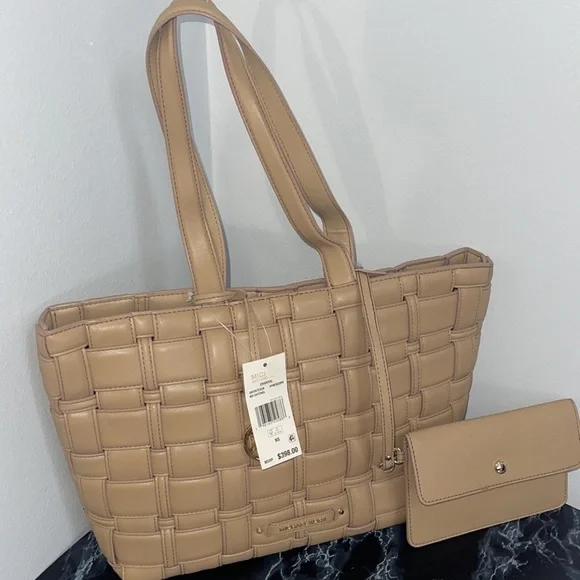 MICHAEL KORS Ivy Tote Bag & Wallet Woven Synthetic Leather 2pc Handbag AUTHENTIC - Picture 3 of 13